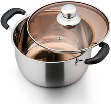 Stainless steel 3 qt stock pot with glass lid and black side handles