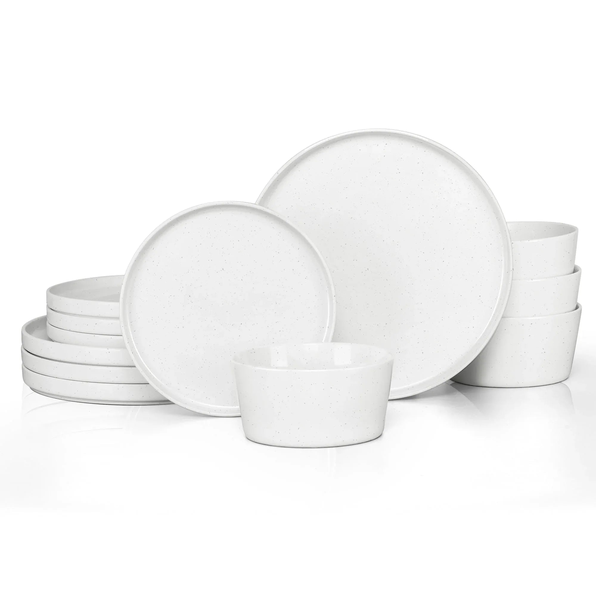 Vesteel Dinnerware Sets for 4, 12-Pieces Ceramic Plates and Bowls Sets, Handmade Reactive Glaze Dishes Set for Kitchen Dining, Dishwasher Safe, Khaki