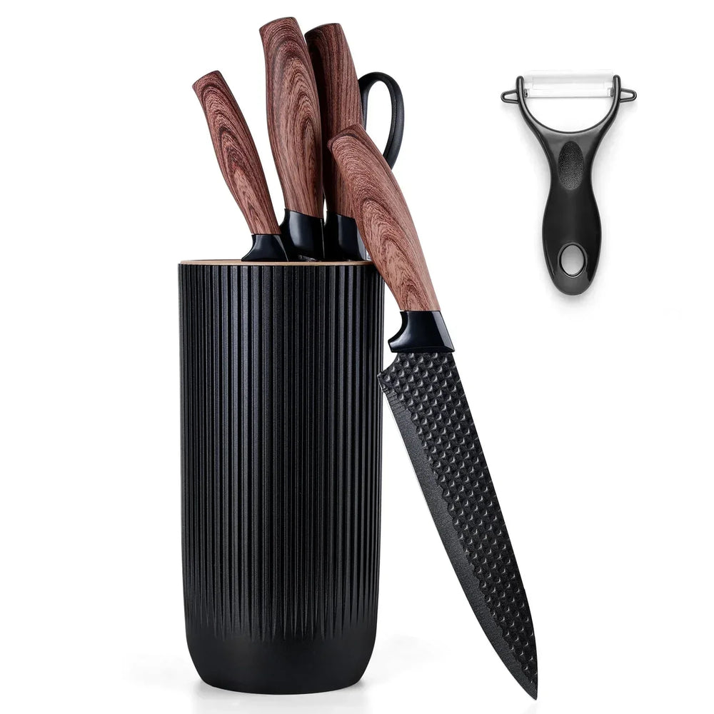 Vesteel Kitchen Knife Set of 7, Professional Stainless Steel Knives Set for Kitchen with Universal Knife Block - Khaki - USA MEGA SHOP