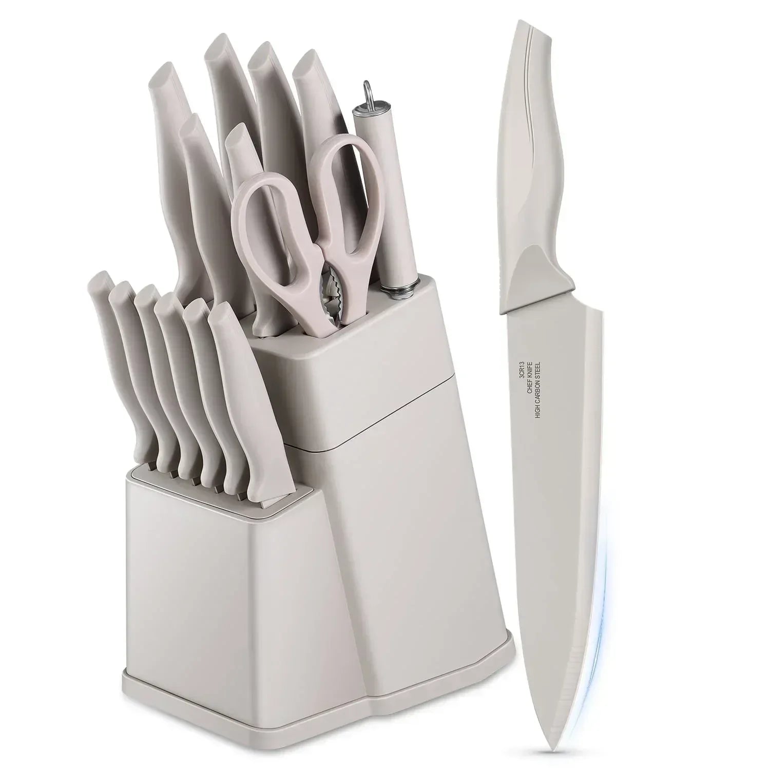 Vesteel Knife Set for Kitchen with Block, 15 Pcs High Carbon Stainless Steel Kitchen Knife Set with Self Sharpening