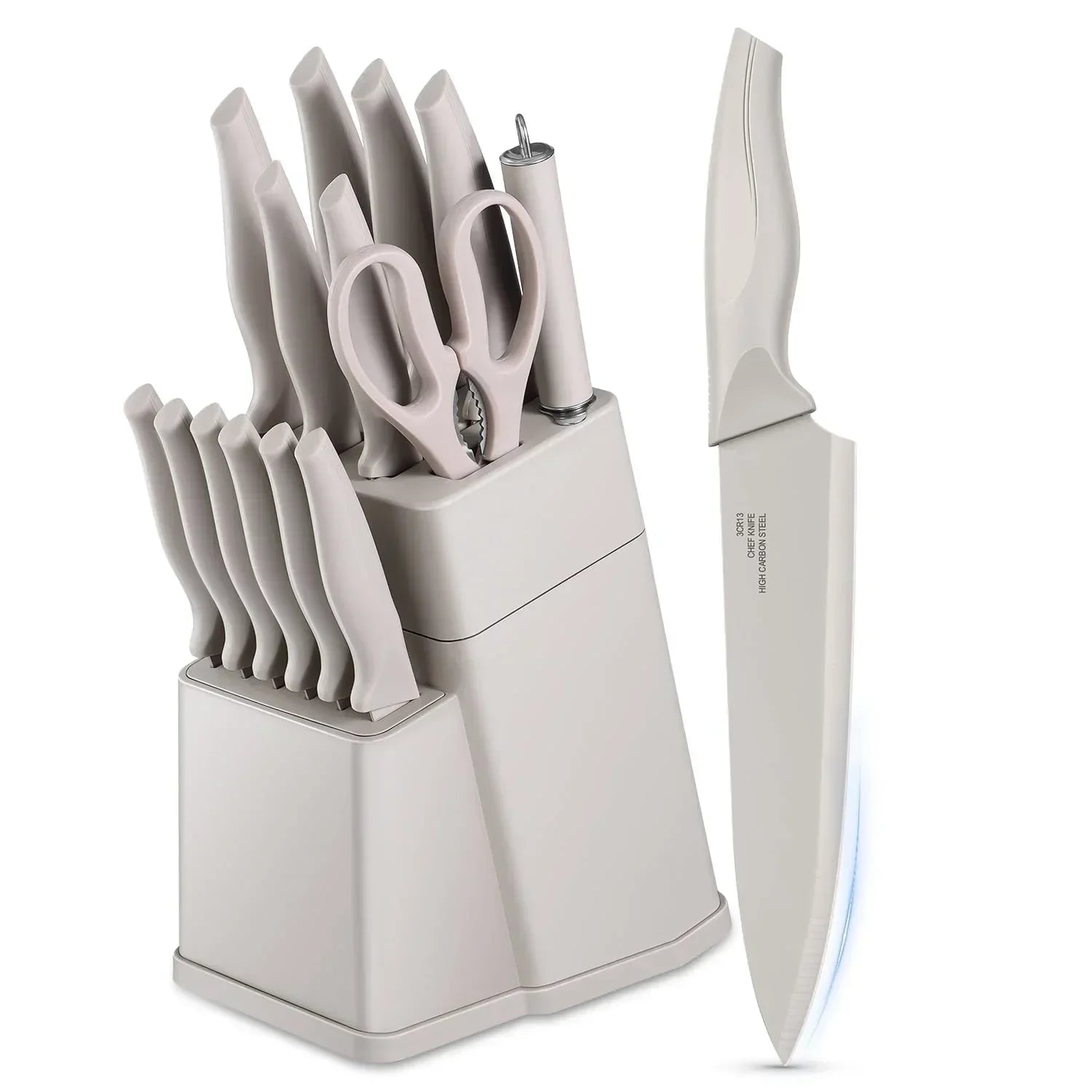 Vesteel Knife Set for Kitchen with Block, 15 Pcs High Carbon Stainless Steel Kitchen Knife Set with Self Sharpening - USA MEGA SHOP