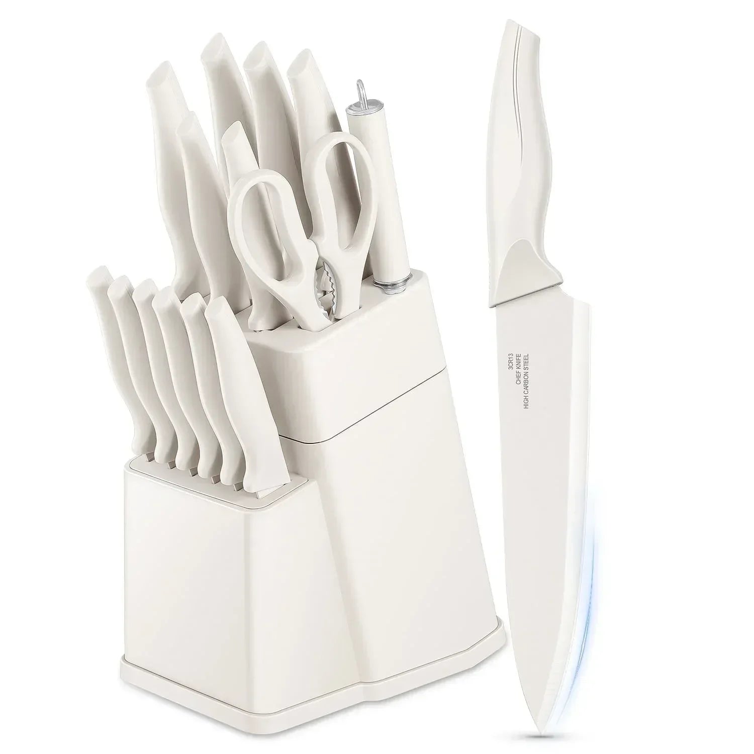 Vesteel Knife Set for Kitchen with Block, 15 Pcs High Carbon Stainless Steel Kitchen Knife Set with Self Sharpening