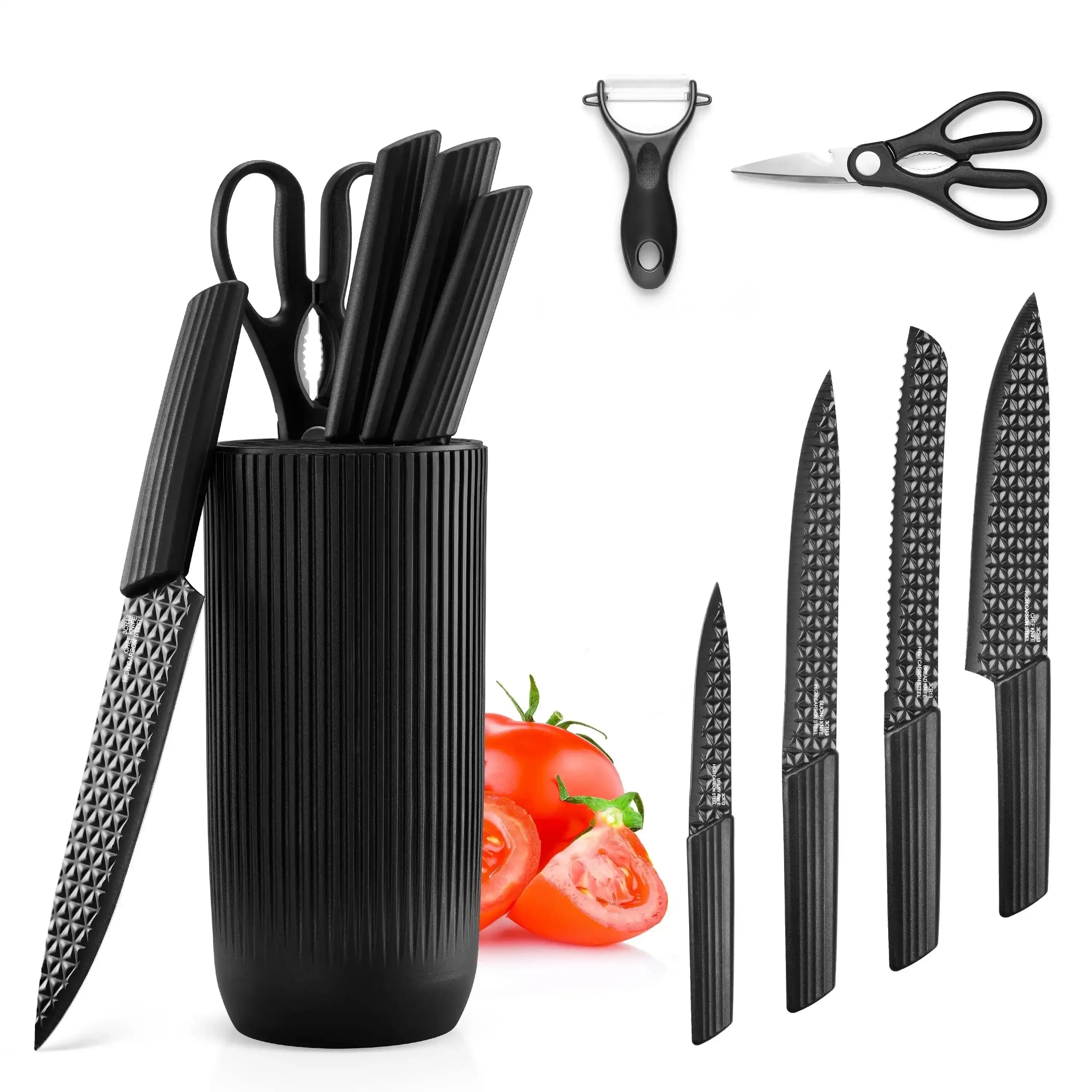 Vesteel Kitchen Knife Set of 7, Professional Stainless Steel Knives Set for Kitchen with Universal Knife Block - Khaki - USA MEGA SHOP