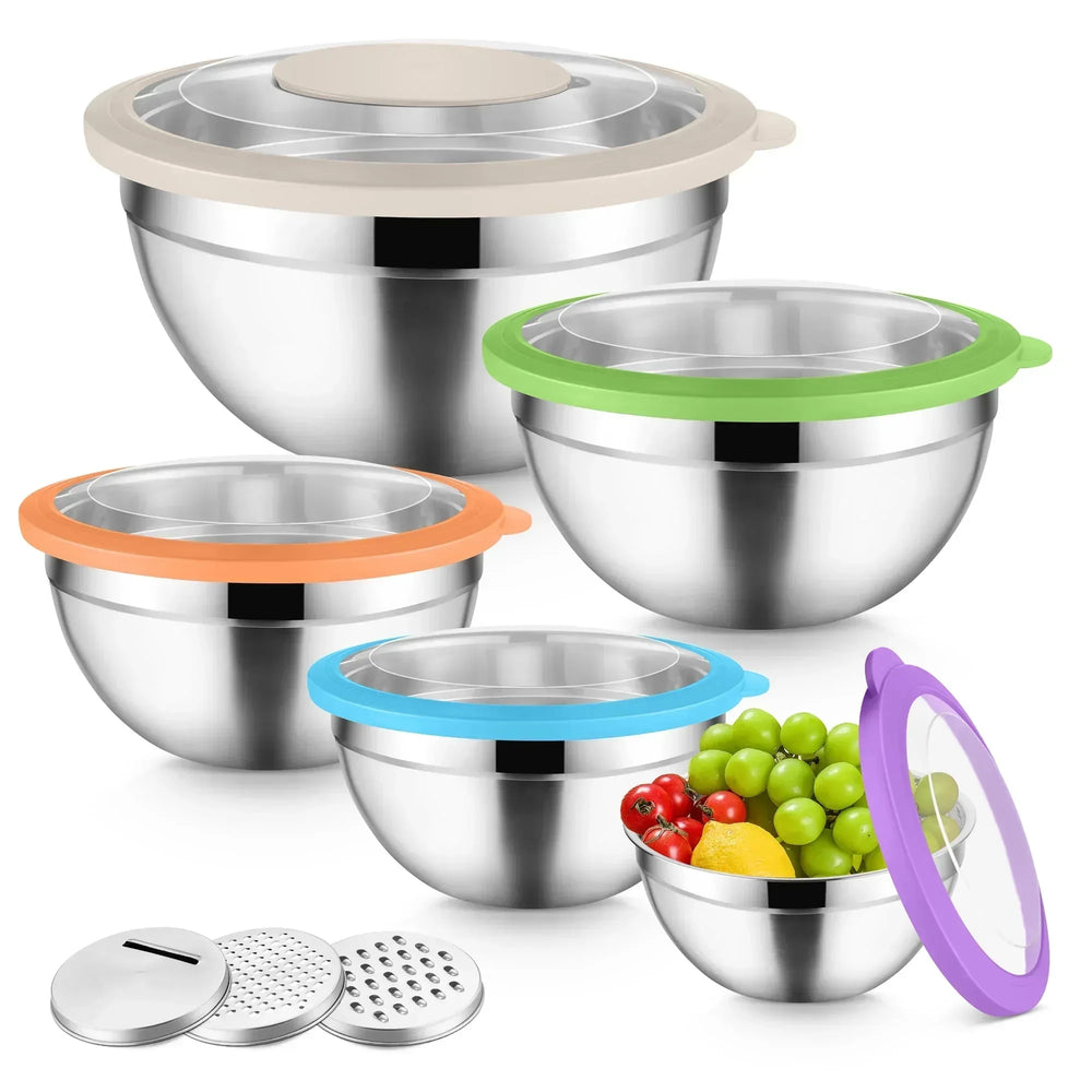 Vesteel Mixing Bowls with Lids Set of 8, Stainless Steel Prep Bowls with Upgraded Airtight Visible Lid, Metal Nesting Bowl Attach with 3 Graters for Kitchen Grating/ Shredding / Mixing - USA MEGA SHOP