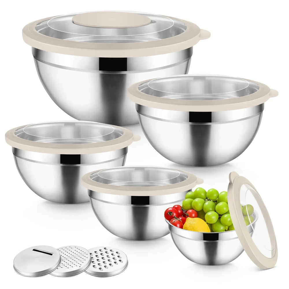 Vesteel Mixing Bowls with Lids Set of 8, Stainless Steel Prep Bowls with Upgraded Airtight Visible Lid, Metal Nesting Bowl Attach with 3 Graters for Kitchen Grating/ Shredding / Mixing - USA MEGA SHOP