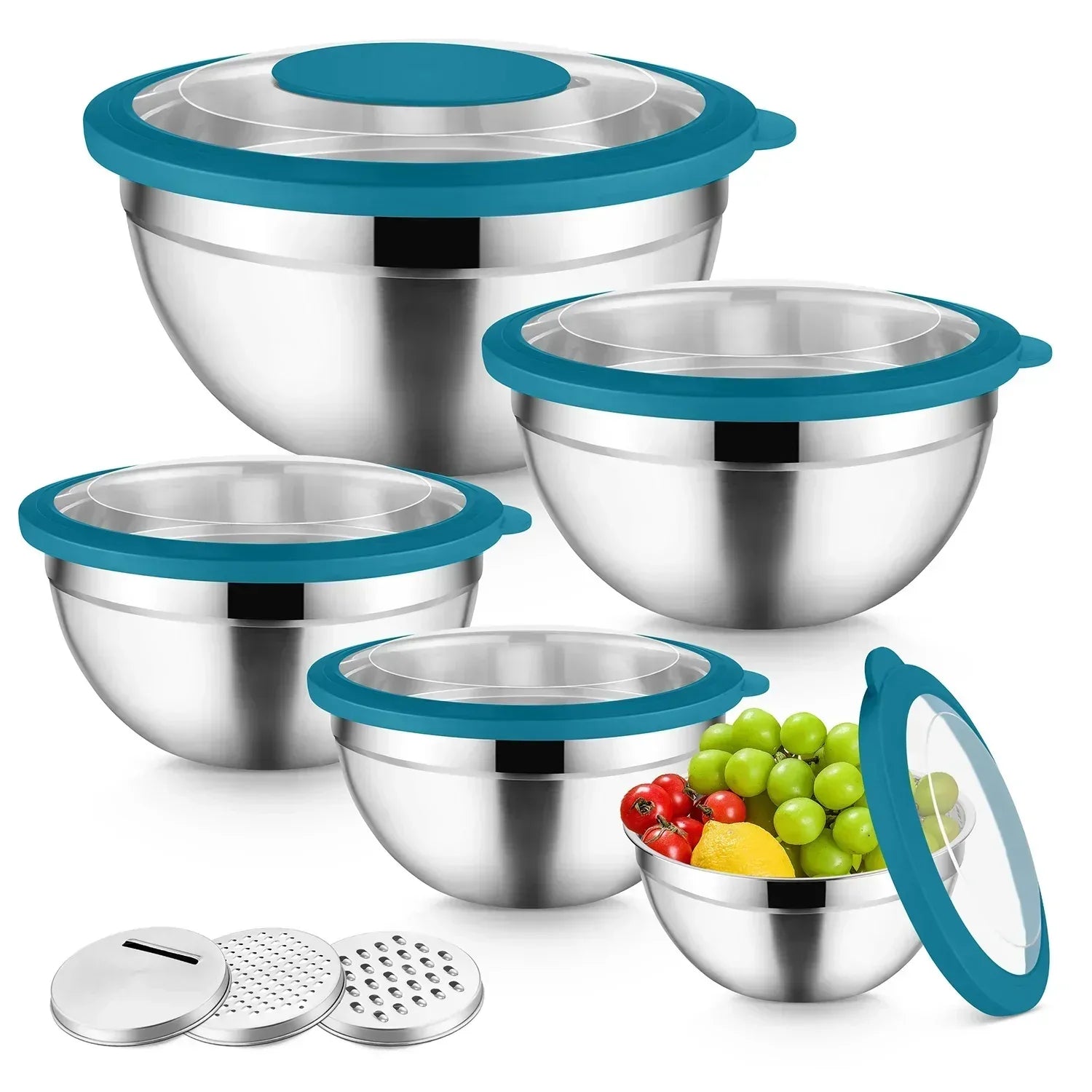 Vesteel Mixing Bowls with Lids Set of 8, Stainless Steel Prep Bowls with Upgraded Airtight Visible Lid, Metal Nesting Bowl Attach with 3 Graters for Kitchen Grating/ Shredding / Mixing - USA MEGA SHOP