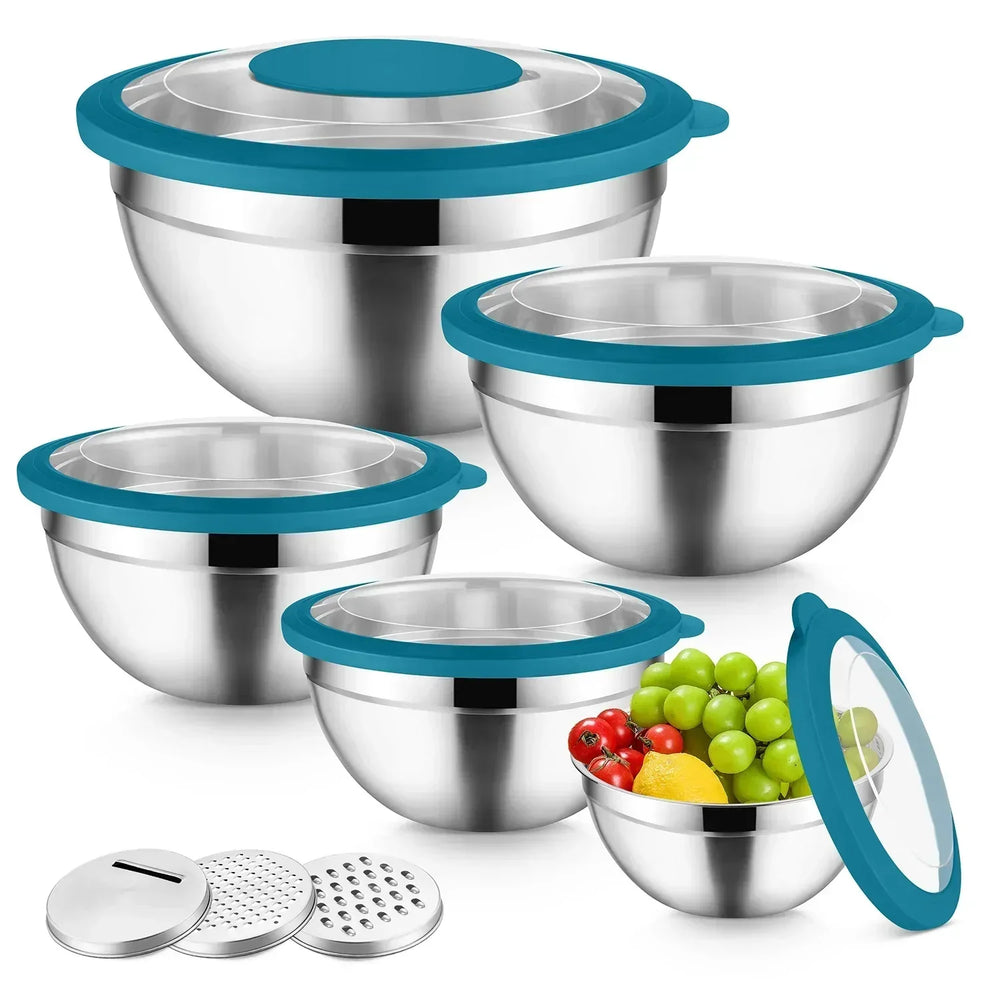 Vesteel Mixing Bowls with Lids Set of 8, Stainless Steel Prep Bowls with Upgraded Airtight Visible Lid, Metal Nesting Bowl Attach with 3 Graters for Kitchen Grating/ Shredding / Mixing - USA MEGA SHOP