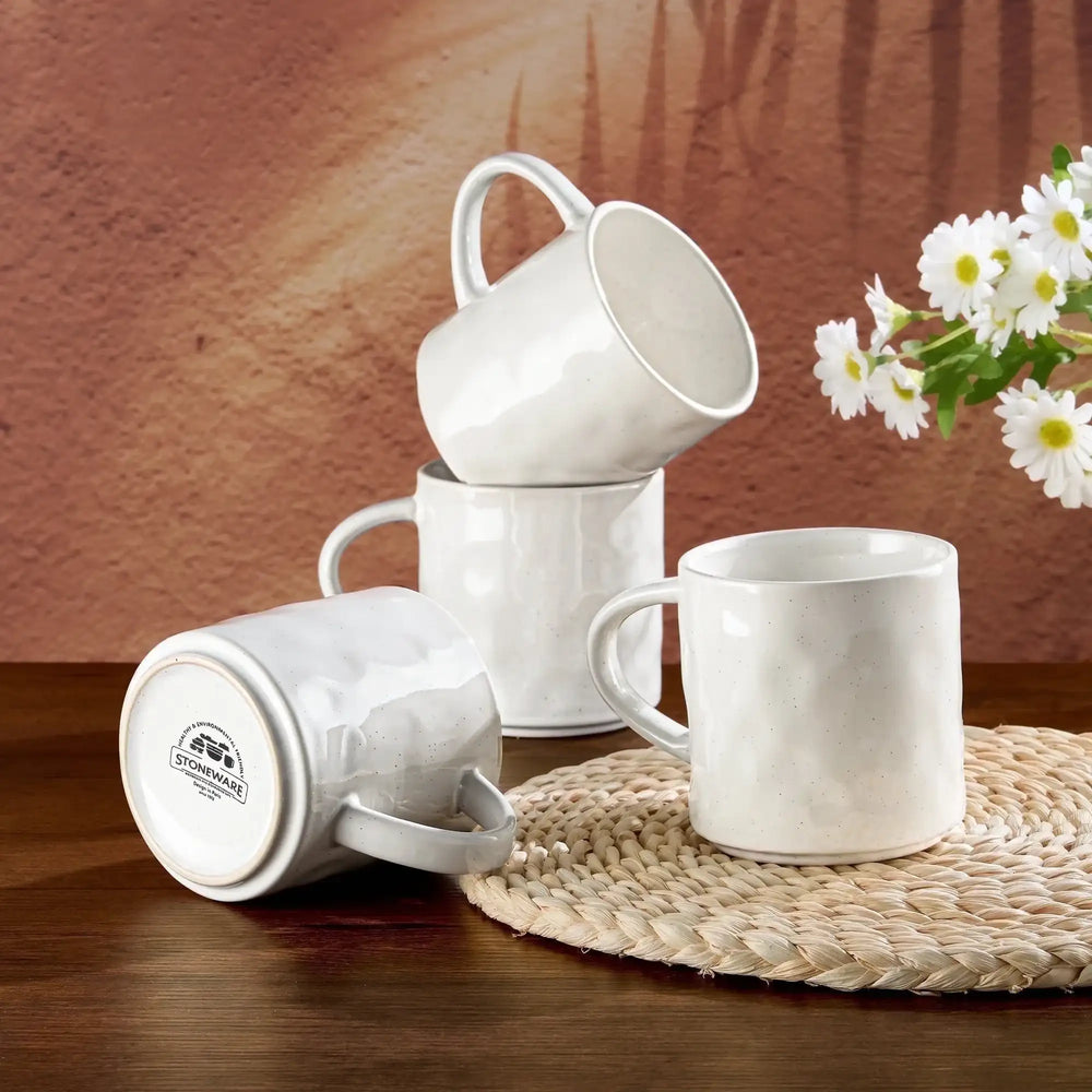 Vesteel Coffee Mug Set of 4, Ceramic Coffee Cups with Handles, 14oz Stoneware Mugs Set for Coffee Tea Milk, Wave Design Mug Gifts for Home Office Restaurant