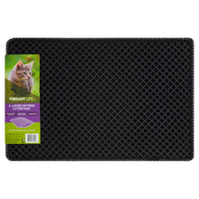 Black 2-layer sifting cat litter mat, diamond grid surface, rectangular shape