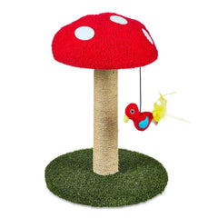 Vibrant Life Deluxe Jute Mushroom Cat Scratching Post with Dangling Bird Toy, Multicolor - USA MEGA SHOP