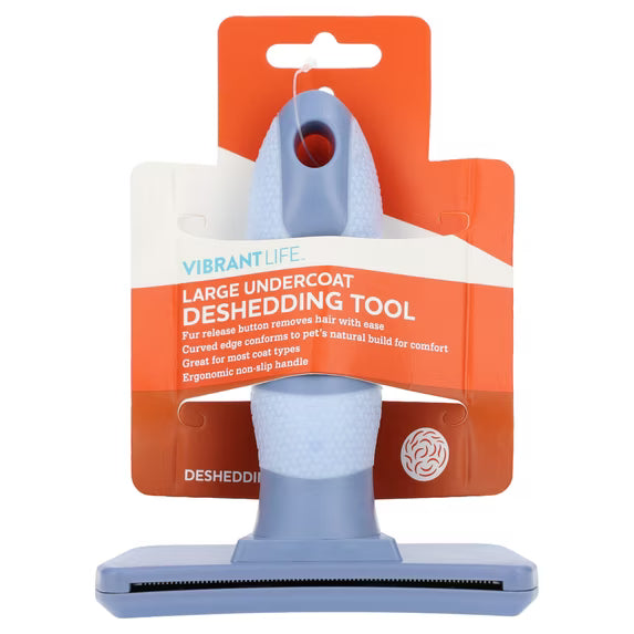Vibrant Life Medium Undercoat Deshedding Tool with Non-Slip Handle for Dogs