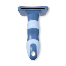 Blue undercoat deshedding tool with non-slip handle for dogs