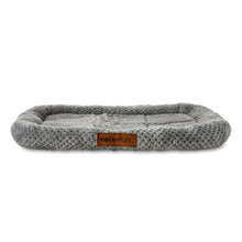Gray cozy crate mat pet bed with plush woven texture and Vibrant Life label.