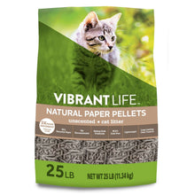 Natural paper pellet cat litter bag with unscented gray pellets, 25 lb