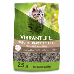 Vibrant Life Natural Paper Pellets Cat Litter, Unscented, 25 lb Bag