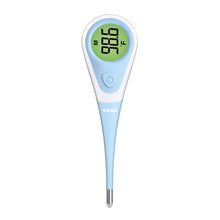 Blue digital thermometer with green display and screen reading 88.0°F