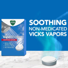 Vicks VapoShower soothing vapors box with shower tablets and vapor steam