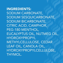 Vicks VapoShower ingredients panel listing sodium carbonate, camphor, menthol