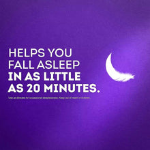 Sleep-aid packaging text: helps you fall asleep in as little as 20 minutes