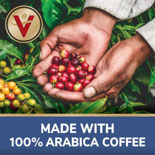 French roast coffee single-serve cups branding over hands holding coffee cherries