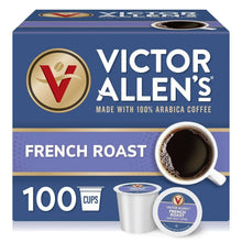 French roast coffee single-serve cups box, 100-count, with cup and pod shown