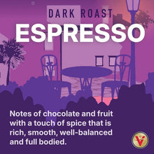 Victor Allen's Espresso dark roast coffee pods graphic
