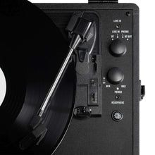 Record player control panel with line-in, BT, power switch and headphone knob