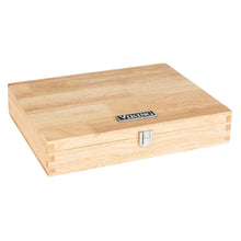 Wooden storage box with clasp for steak knife set