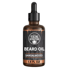 Sandalwood beard oil bottle with dropper, Viking Revolution label