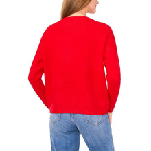 Red holiday sweater with crew neck and ribbed cuffs, plain back view