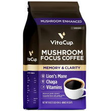 Mushroom focus coffee bag with purple label and brown VitaCup logo