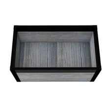Planter box interior with gray wood-grain interior walls and black outer frame