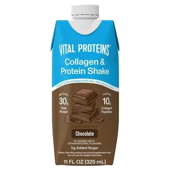 Vital Proteins 10g Collagen and 30g Total Protein Shake, Chocolate, 11 fl oz, 18-pack