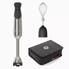 Immersion blender set with whisk attachment and zip storage case, black and stainless steel