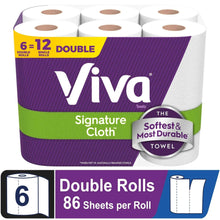 Viva Signature Cloth double paper towel rolls, purple-and-green package with brand logo