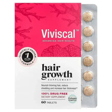 Hair growth supplement blister pack with Viviscal label, red and white