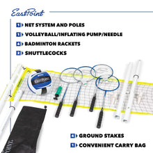 2-in-1 net set accessories: net system, rackets, shuttlecocks, ground stakes, and bag