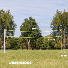 Net set dimension diagram showing 20 ft span, 1.5 ft height, and 85 in frame