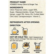 Honey citron & ginger tea label with ingredients and directions