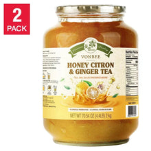 Vonbee honey citron & ginger tea jar, glass with gold lid, 2-pack
