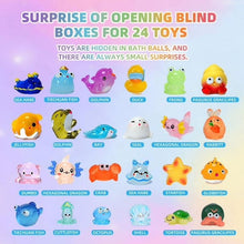 Kids bath bomb surprise toys infographic with small animal toy icons for 24 surprises