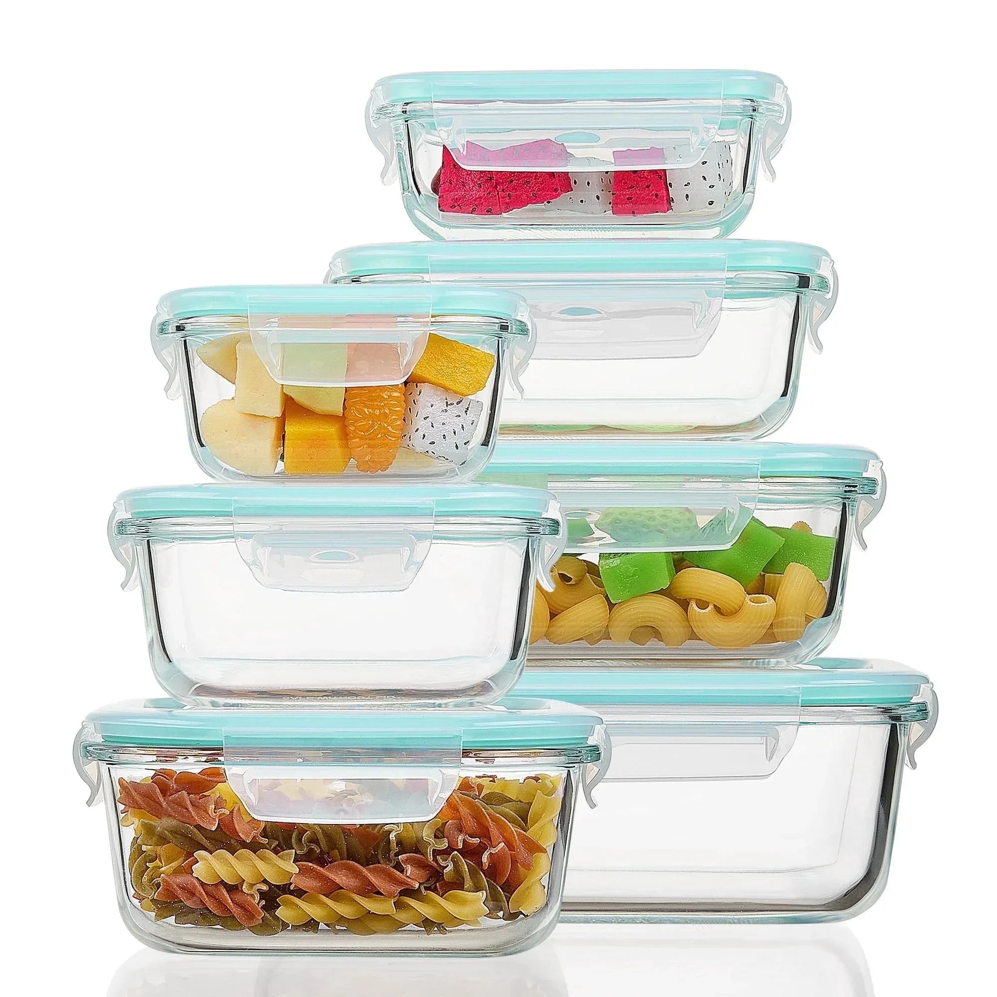 Sindcom 7 Pack Glass Food Storage Containers, Meal Prep, Airtight Bento Boxes with Leak Proof Locking Lids
