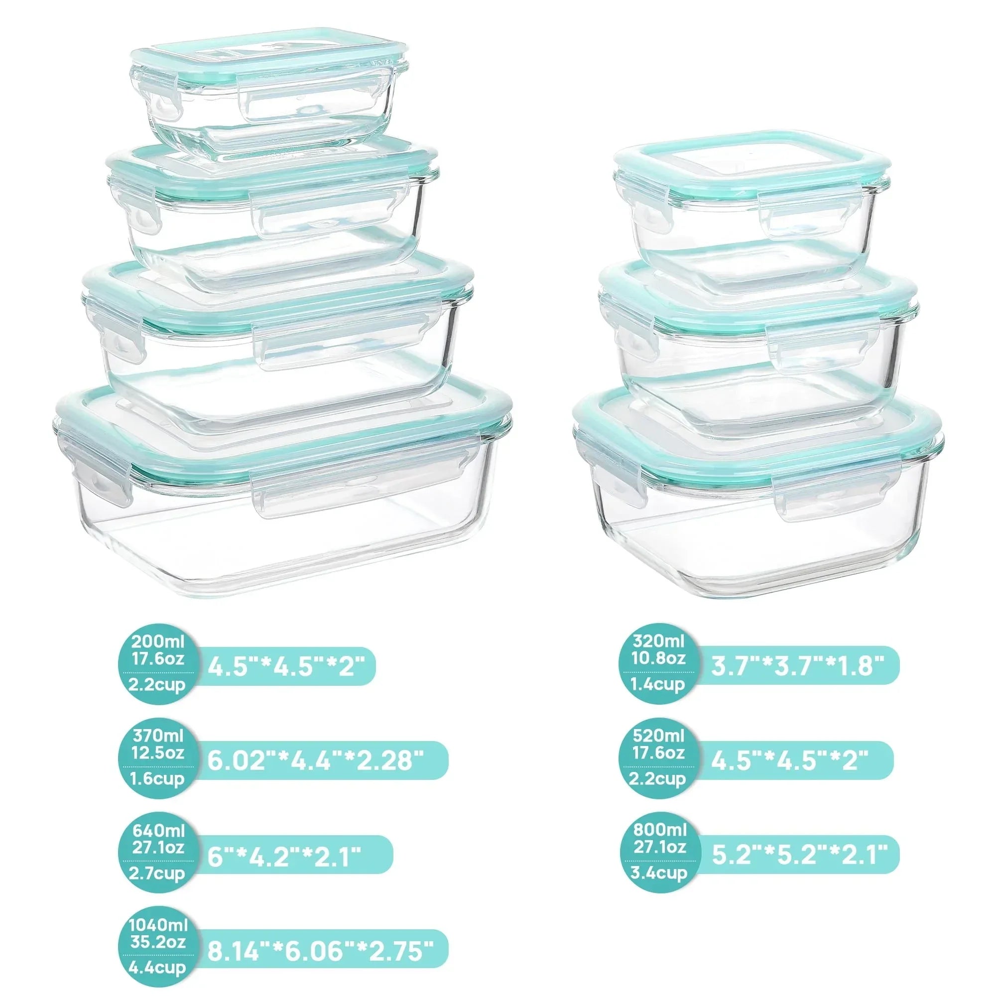 Sindcom 7 Pack Glass Food Storage Containers, Meal Prep, Airtight Bento Boxes with Leak Proof Locking Lids