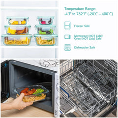 Sindcom 7 Pack Glass Food Storage Containers, Meal Prep, Airtight Bento Boxes with Leak Proof Locking Lids
