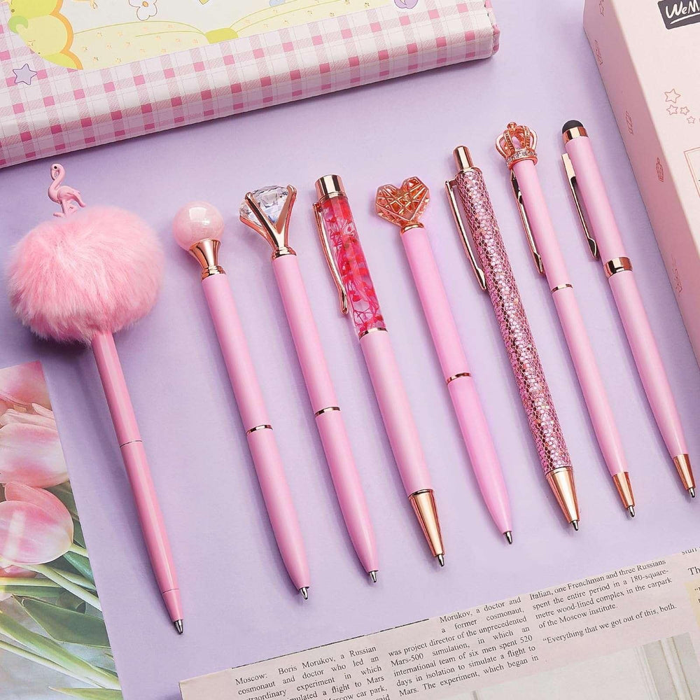 WEMATE 8Pcs Set for Journaling, Glitter Fancy Pens Gifts for Women, Office Black - USA MEGA SHOP