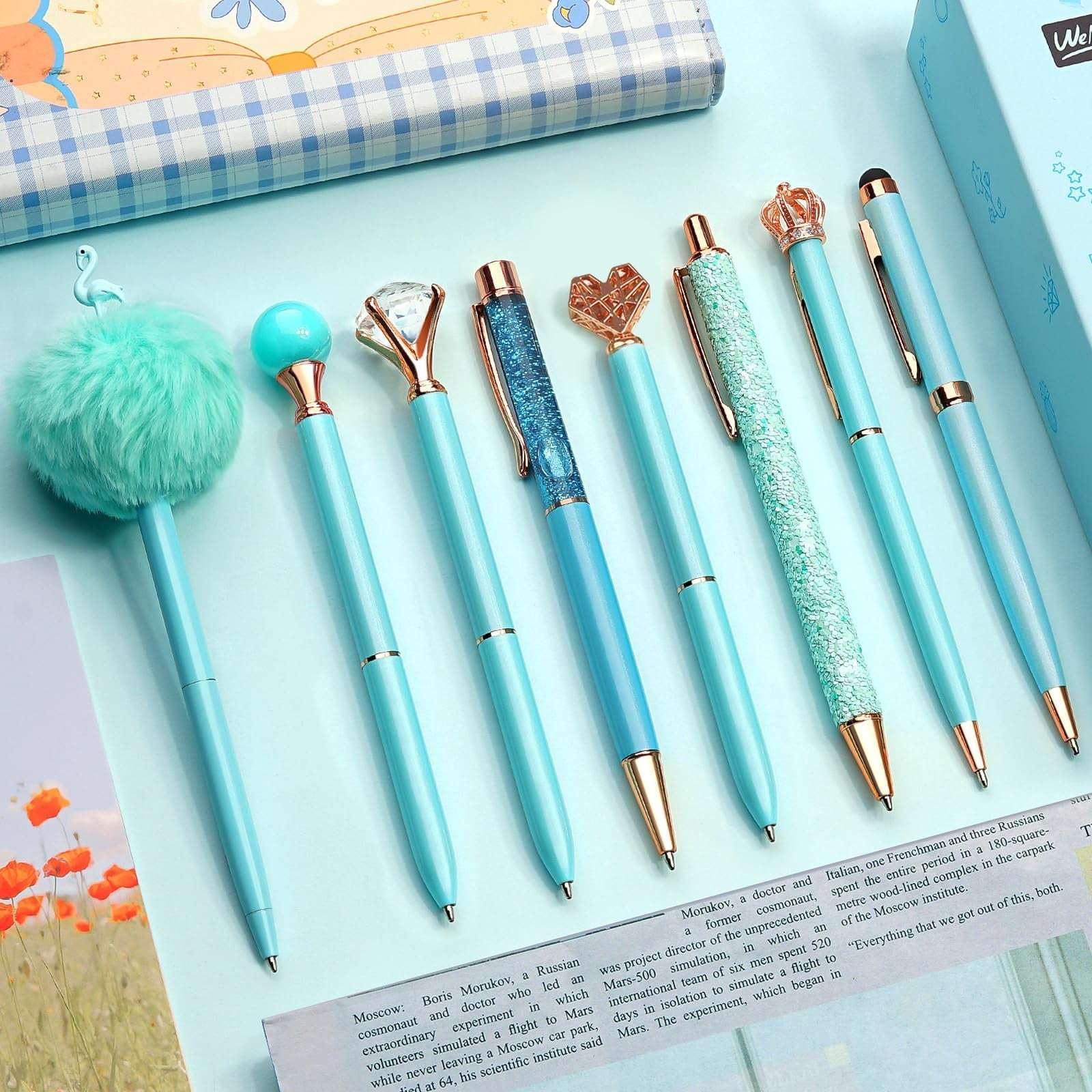 WEMATE 8Pcs Set for Journaling, Glitter Fancy Pens Gifts for Women, Office Black - USA MEGA SHOP