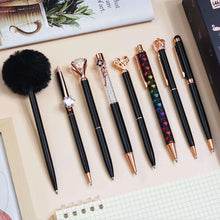 Black glitter fancy ballpoint pens set with rose-gold accents and decorative clips