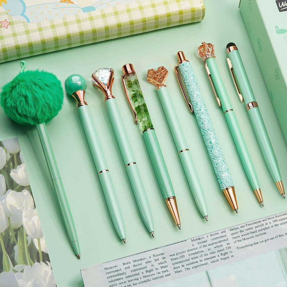 WEMATE 8Pcs Set for Journaling, Glitter Fancy Pens Gifts for Women, Office Black - USA MEGA SHOP