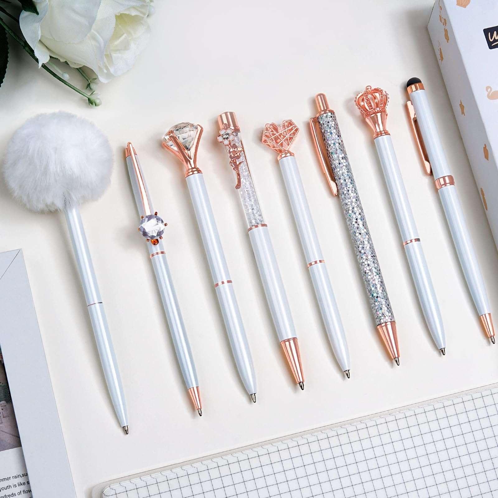 WEMATE 8Pcs Set for Journaling, Glitter Fancy Pens Gifts for Women, Office Black - USA MEGA SHOP