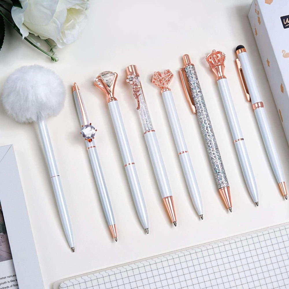 WEMATE 8Pcs Set for Journaling, Glitter Fancy Pens Gifts for Women, Office Black - USA MEGA SHOP
